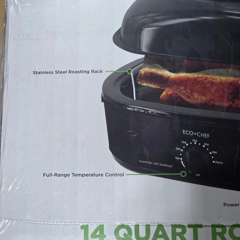 ECO+CHEF 14 Quart Roaster Oven 14QT Black‎ NEW Electric Turkey Roaster